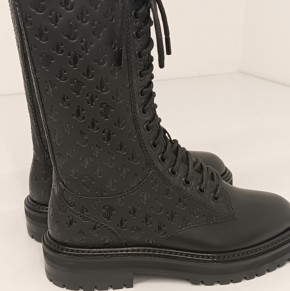 Jimmy Choo Women's Cora Logo Debossed Combat Boots - Picture 7 of 15